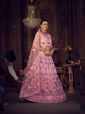 Pink & Maroon Embroidered Semi-Stitched Lehenga & Unstitched Blouse &Dupatta 3