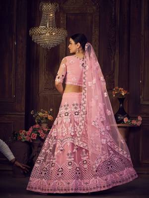 Pink & Maroon Embroidered Semi-Stitched Lehenga & Unstitched Blouse &Dupatta 4