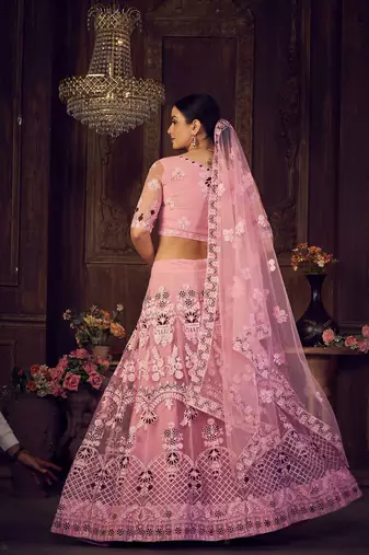 Pink & Maroon Embroidered Semi-Stitched Lehenga & Unstitched Blouse &Dupatta