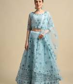 Blue Mirror Work Semi-Stitched Lehenga & Unstitched Blouse With Dupatta