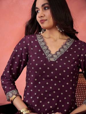 Foil printed with zari sequence embroidered a-line kurta & trousers 2