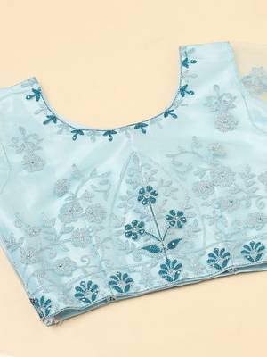 Blue Mirror Work Semi-Stitched Lehenga & Unstitched Blouse With Dupatta 2