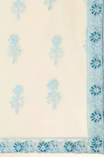 Blue Mirror Work Semi-Stitched Lehenga & Unstitched Blouse With Dupatta