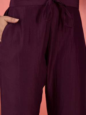 Foil printed with zari sequence embroidered a-line kurta & trousers 3