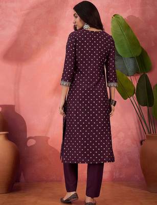 Foil printed with zari sequence embroidered a-line kurta & trousers 5