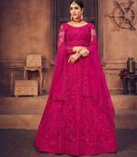 Pink Embroidered Thread Work Semi-Stitched Lehenga & Unstitched Blouse With Dupatta