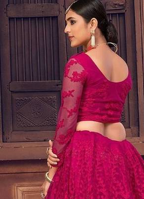 Pink Embroidered Thread Work Semi-Stitched Lehenga & Unstitched Blouse With Dupatta 3