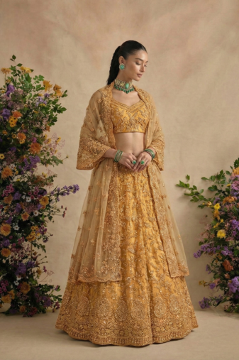 Yellow  Pure Soft Heavy Butterfly Net Sequins Embroidery Work Bridal Lehenga Choli