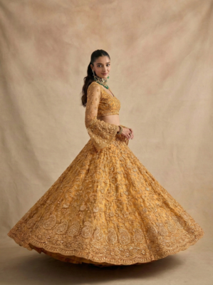 Yellow  Pure Soft Heavy Butterfly Net Sequins Embroidery Work Bridal Lehenga Choli 2