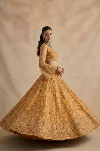 Yellow  Pure Soft Heavy Butterfly Net Sequins Embroidery Work Bridal Lehenga Choli