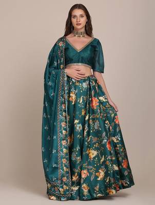 Green & Blue Semi-Stitched Lehenga & Unstitched Blouse With Dupatta 1