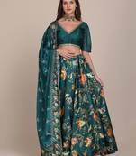 Green & Blue Semi-Stitched Lehenga & Unstitched Blouse With Dupatta