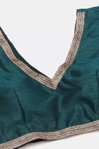 Green & Blue Semi-Stitched Lehenga & Unstitched Blouse With Dupatta