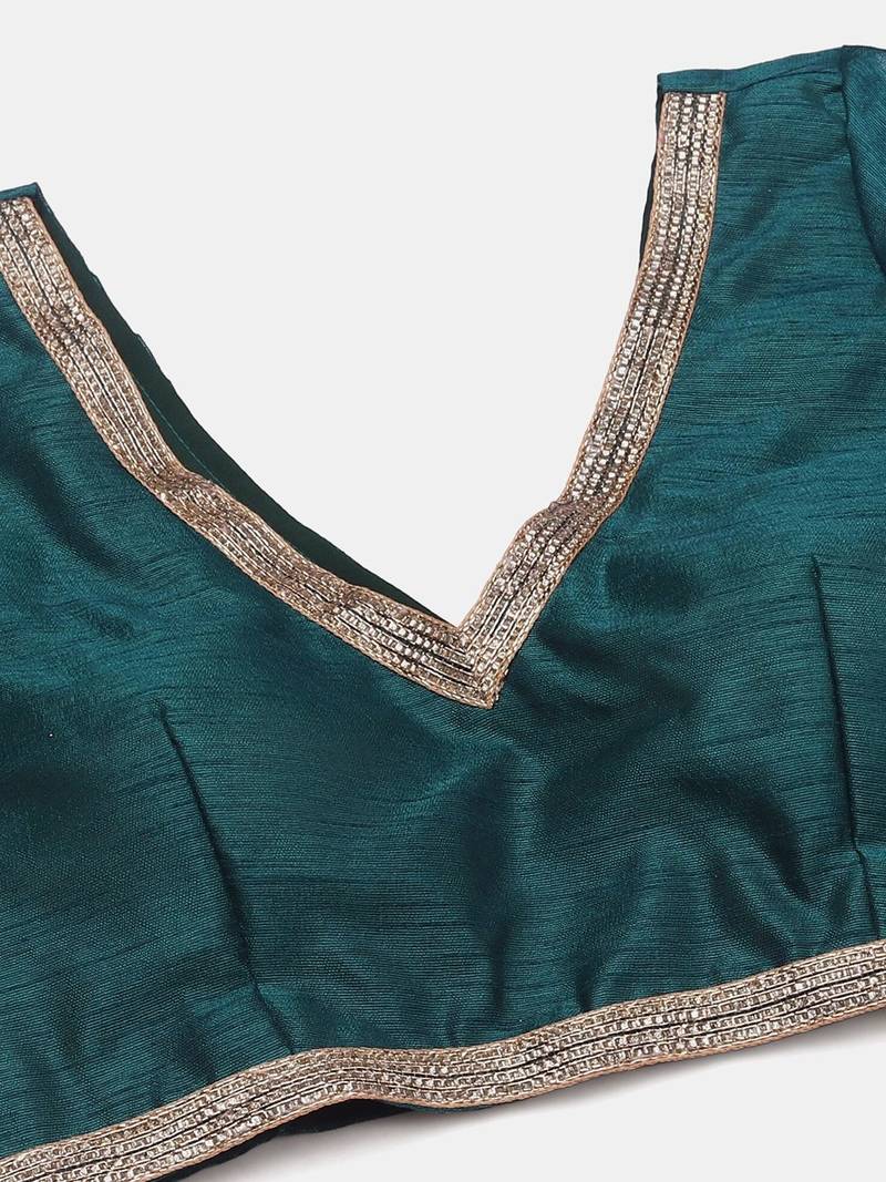 Green & Blue Semi-Stitched Lehenga & Unstitched Blouse With Dupatta