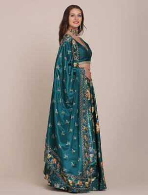 Green & Blue Semi-Stitched Lehenga & Unstitched Blouse With Dupatta 4