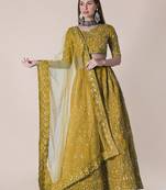 Yellow & Black Embroidered Thread Work Semi-Stitched Lehenga & Unstitched Blouse With Dupatta