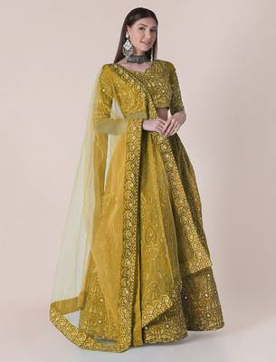 Yellow & Black Embroidered Thread Work Semi-Stitched Lehenga & Unstitched Blouse With Dupatta 3