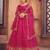Pink & Gold-Toned Embroidered Thread Work Semi-Stitched Lehenga & Unstitched Blouse With Dupatta