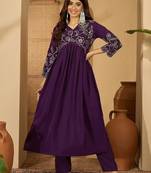 Floral embroidered empire sequinned a-line kurta with trouser