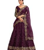 Purple & Gold-Toned Embroidered Thread Work Semi-Stitched Lehenga & Unstitched Blouse With