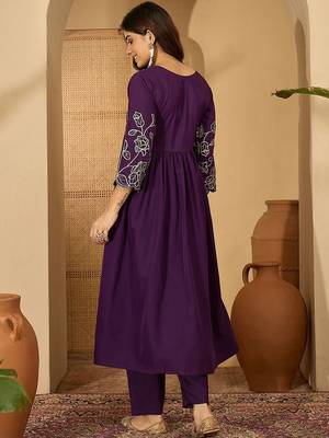 Floral embroidered empire sequinned a-line kurta with trouser 4
