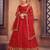 Red & Gold-Toned Embroidered Thread Work Semi-Stitched Lehenga & Unstitched Blouse With Dupatta