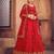 Red & Gold-Toned Embroidered Thread Work Semi-Stitched Lehenga & Unstitched Blouse With Dupatta