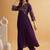 Embroidered poly crepe v-neck kurta & trousers