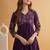 Embroidered poly crepe v-neck kurta & trousers