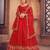 Red & Gold-Toned Embroidered Thread Work Semi-Stitched Lehenga & Unstitched Blouse With Dupatta