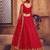 Red & Gold-Toned Embroidered Thread Work Semi-Stitched Lehenga & Unstitched Blouse With Dupatta