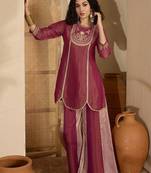 Women ethnic motifs embroidered sequinned kurta with palazzos