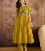 Zari sequence thread embroidered a-line kurta with trousers
