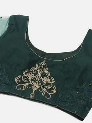 Green & Gold-Toned Embroidered Thread Work Semi-Stitched Lehenga & Unstitched Blouse With Dupatta 2