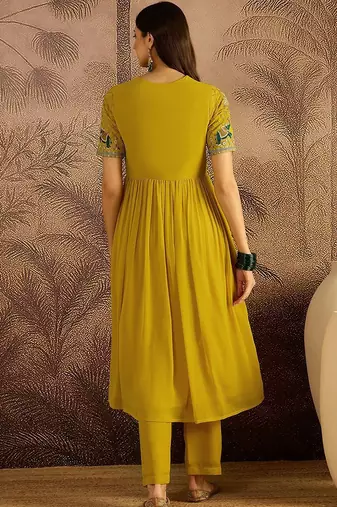 Zari sequence thread embroidered a-line kurta with trousers