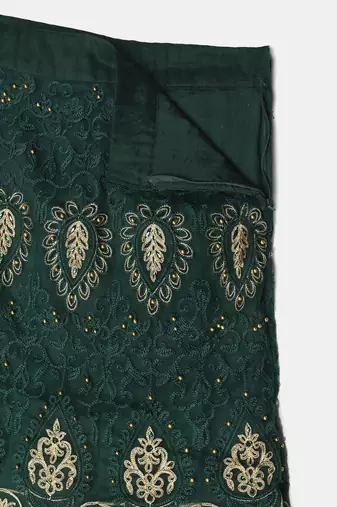 Green & Gold-Toned Embroidered Thread Work Semi-Stitched Lehenga & Unstitched Blouse With Dupatta