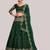 Green & Gold-Toned Embroidered Thread Work Semi-Stitched Lehenga Choli Set