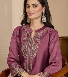 Embroidered round neck straight kurta & trousers