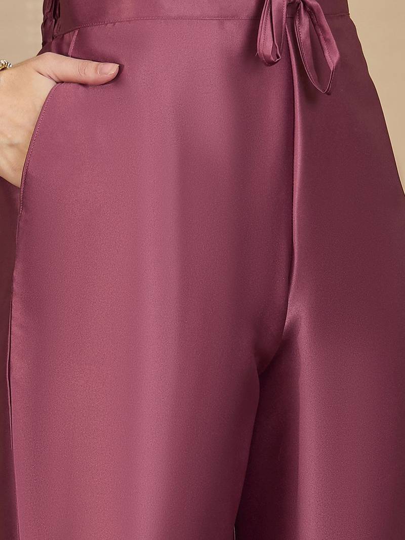 Embroidered round neck straight kurta & trousers