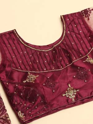 Purple & Gold-Toned Thread Work Semi-Stitched Lehenga & Unstitched Blouse 2