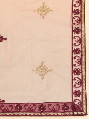 Purple & Gold-Toned Thread Work Semi-Stitched Lehenga & Unstitched Blouse 3