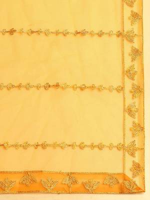 Yellow Embroidered Thread Work Tie and Dye Semi-Stitched Lehenga & Unstitched Blouse With Dupatta 3