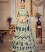 Green & White Embroidered Semi-Stitched Lehenga & Unstitched Blouse & Dupatta