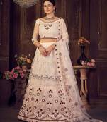 Pink & White Embroidered Semi-Stitched Lehenga & Unstitched Blouse With Dupatta
