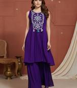 Embroidered  round neck kurta & palazzos kurta sets