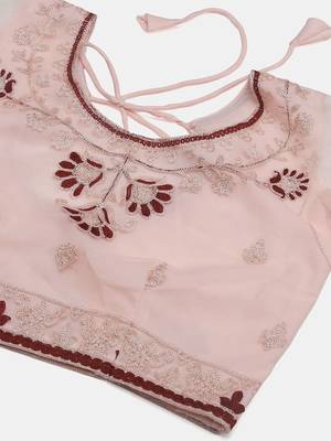 Pink & White Embroidered Semi-Stitched Lehenga & Unstitched Blouse With Dupatta 2