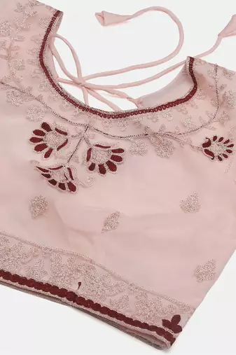 Pink & White Embroidered Semi-Stitched Lehenga & Unstitched Blouse With Dupatta