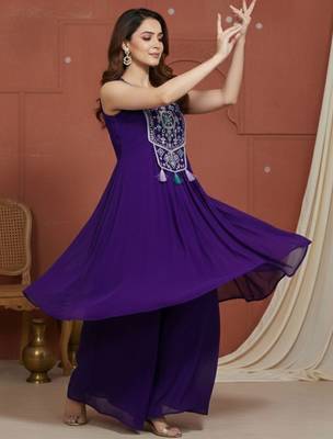 Embroidered  round neck kurta & palazzos kurta sets 2