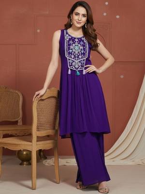 Embroidered  round neck kurta & palazzos kurta sets 3