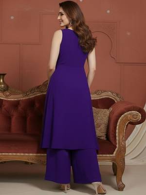 Embroidered  round neck kurta & palazzos kurta sets 4